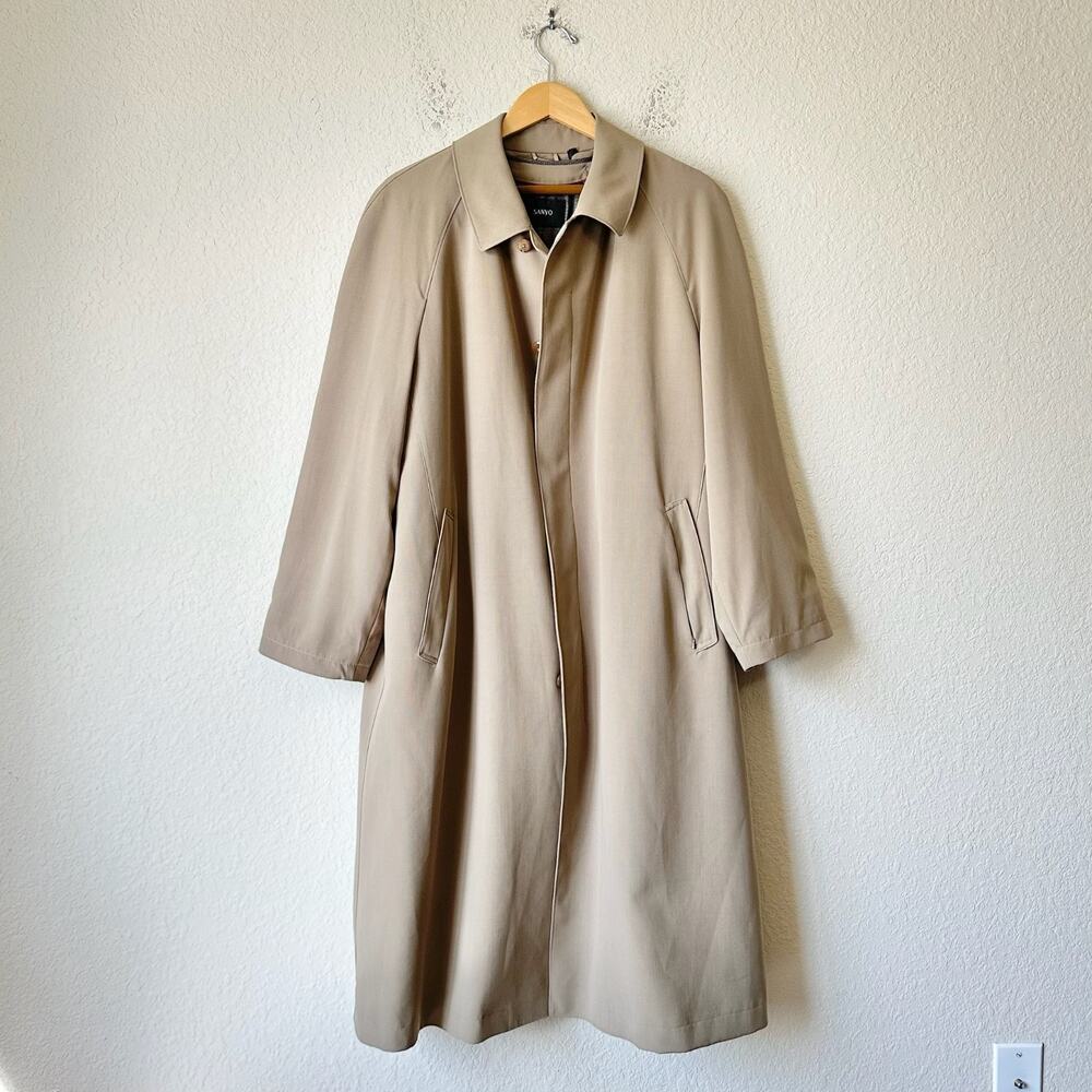 SANYO Trench Coat Earth Beige Lined Belted Breath Thermo Outdoor NWT